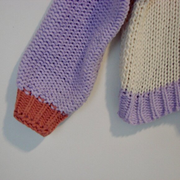 Dreamers Chunky Knit Sweater Colourblock Purple Pink Cream Mock Neck Size Small - Picture 8 of 12